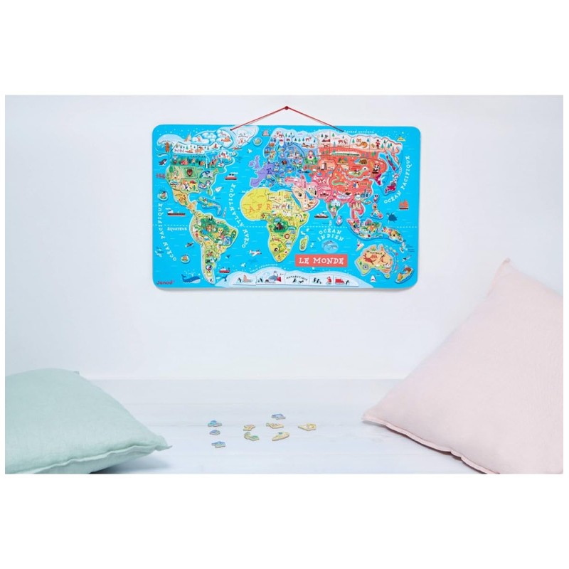 Janod Wooden Magnetic World Map Puzzle - 92 Pieces -