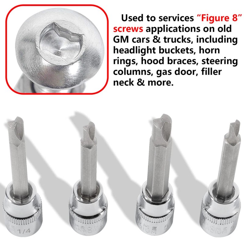 Chevy 4PC Clutch Head Bit Socket Set Used with 3/8"