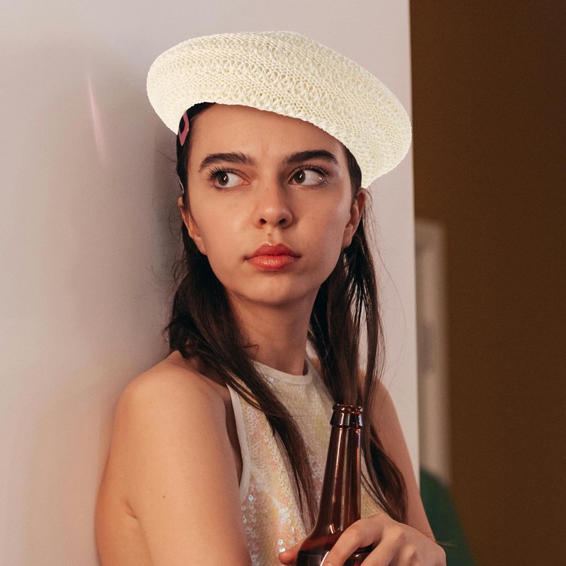 VALICLUD Women's White Cotton Linen Beret Hat - Braided, Spring/Summer,