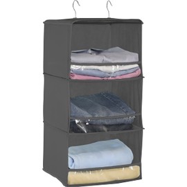 SimpleHouseware 3 Shelves Hanging Closet Organizer with Front Stopper, Dark Grey