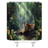 DSMEUE Rainforest Shower Curtain Green Forest Jungle Tiger Lake Floral
