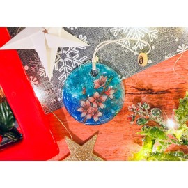 Bolla Glass Art - Cherry Blossom Ornament, Fused Glass, 2.5 in Flat, Hanging Suncatcher (Flower Collection)