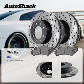 AutoShack Front Brake Kit Replacement for 2014-2016 Kia Soul 1.6L 2.0L FWD Drilled & Slotted E-Coated Disc Brake Rotors Ceramic Brakes Pads 11.02" (280mm) BRK010327642