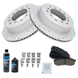 TRQ Rear Performance Brake Pad & Rotor Kit Brake Chemical Kit Brake Pads Brake Rotors Set Ceramic Premium G-Coated Compatible with 2010-2022 Lexus GX460 Toyota 4Runner 2010-2014 FJ Cruiser