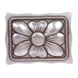 Hebilla de cinturón rectangular con diseño floral occidental, Plata de ley antigua, Talla única
