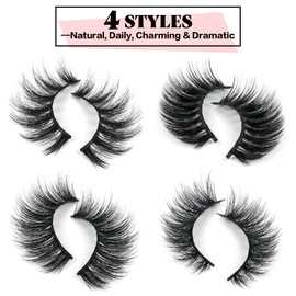 JIMIRE 20 Pairs False Eyelashes 4 Styles Mink Eyelashes Fluffy Pack 3D Volume Faux Mink Cat Eye Lashes Pack | JIMIRE