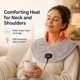 USB Heated Neck and Shoulder Wrap for Relaxation - 3 Heat Levels with Timers for Home, Office, and Travel