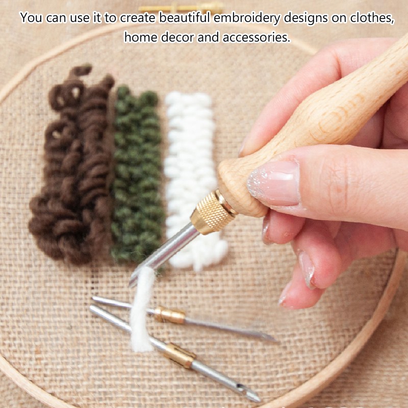 Punch Needle Tool Solid Wood Handle Adjustable 5mm 3.5mm 2.5mm