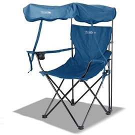 Living + Folding Camping Chair with Canopy Shade, Beach Chair, Steel Frame, Cup Holder, Portable and Lightweight, Comfortable Design, Sun Protection for Outdoor, Beach, Camping, Picnic