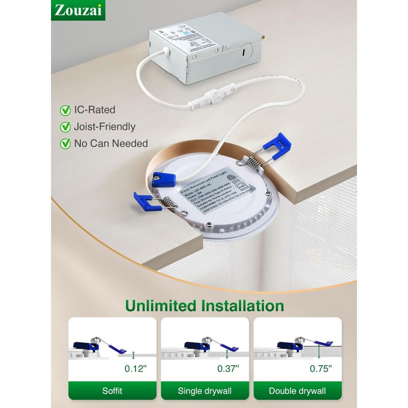 zouzai 12 Pack 4 Inch Ultra-Thin LED Recessed Ceiling Light