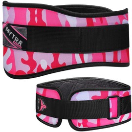 Mytra Fusion Wight Lifting Neoprene Curved Belt with 6’’ Width Great for Fitness, Gym, Training, Deadlifts, Powerlifting & Bodybuilding (Camo Pink, L)