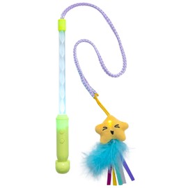 Catstages Twinkle Star Light Up Cat Wand Toy with LED Color-Changing Lights, Feathers & Ribbon Plush Star Attachment, Interactive Flirt Pole for Indoor Cats & Kittens