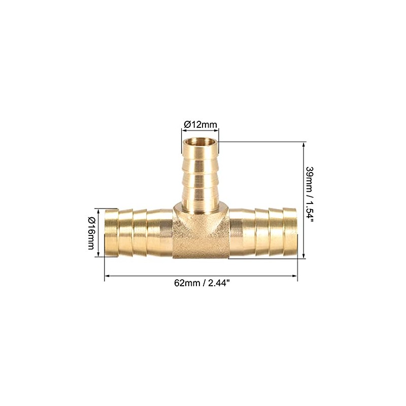 uxcell Tee Brass Barb Fitting Reducer 3 Way, Fit Hose