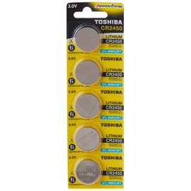 TOSHIBA CR2450 3V Lithium Coin Cell Battery 5 Batteries in Strip Child-Resistant Packaging