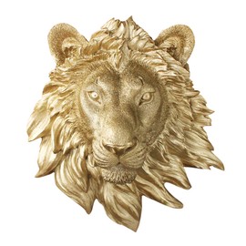 WALL CHARMERS Mini Gold Faux Lion Head Wall Hanging - 9" Faux Taxidermy Animal Head Wall Decor - Handmade Farmhouse Decor