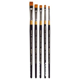 KINGART Original Gold 9450 - Brochas de cincel para sombreador corto serie Premium dorado Taklon Multimedia, juego de 5 tamaños