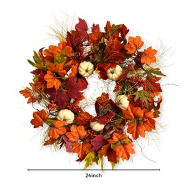 Fall Wreaths for Front Door,24 Inch Autumn Large Pumbkin Wreath with Berry,Maple Leaves and Pine Cone,Thanksgiving Harvest Festival Wreaths Indoor and Outdoor Wall, Window,Home Door Decor