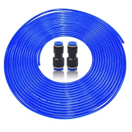 Pneumatic Hose 6 mm - Her Kindness Pneumatic Hose 6 mm Outer, Blue PU Pneumatic Polyurethane Hose, Flexible Compressed Air Hose 10 m Outer 6 mm × Inner 4 mm, with 2 Pieces Pneumatic Connector