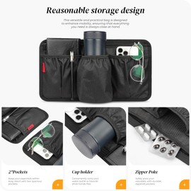 Wheelchair Side Bag with Cup Holder – Durable Water-Resistant Wheelchair Pouch with Zipper & Elastic Pockets, Adjustable Straps for Wheelchair Armrest – Wheelchair Accessories for Adults & Seniors