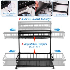 Haturi Under Sink Organizer, 2 Packs Pull Out Kitchen Organizers and Storage, Alloy Ball Bearing Slide Metal Slide Out Drawer Organizer Shelf, Under Cabinet Sink Organizer for Kitchen Bathroom Pantry