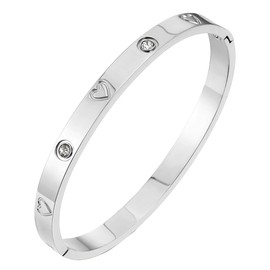 Eigso Stainless Steel Silver Bangle Bracelet for Women Cube Zirconia Cuff Bracelets for Woman Minimalist Wristband