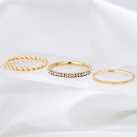 Joacii 18K Gold Plated Rings Stackable Rings for Women Twisted Rope Rings Layering Band Comfort Fit Size 6 to 10, Circle Zircon, Zircon gemstone.