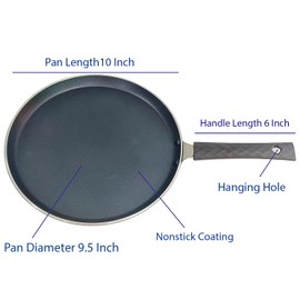 G & D Dosa Pan Pancake Flat Skillet Tawa Griddle 10-Inch Crepe Pan Nonstick Coating Tortilla Pan Aluminium Roti Chapati Tava Gas Stove Tops (3mm), Black