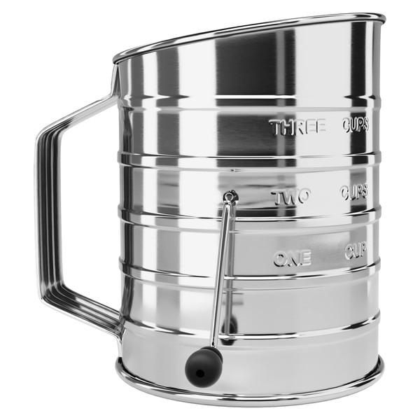 HULISEN 3-Cup Flour Sifter for Baking, Stainless Steel Rotary Hand Crank Sifter, Powdered Sugar & Cocoa Shaker