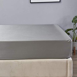 1 Piece Satin Fitted Sheet Only Classic Luxury Silky Soft Bed Sheets Solid Color (Grey, Fitted Sheet(Queen))