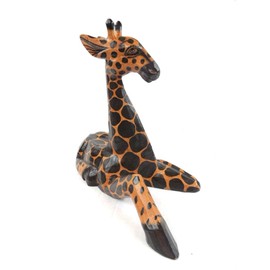 WorldBazzar Hand Carved Wooden African Baby Giraffe Statue Laying Down