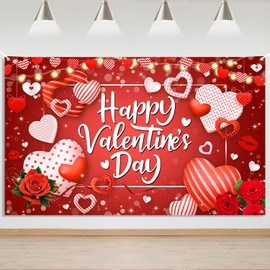 Mocsicka Happy Valentine's Day Backdrop Banner Red Rose Valentines Day Background Love Heart Theme Photo Booth Props Banner for Valentines Day Party Decorations Supplies