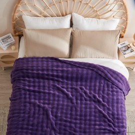 NEWCOSPLAY Queen Blanket for Couch Purple Super Soft Flannel Fleece 3D Bubble Lightweight Bed Blanket All Season Use (Purple, Queen(90"x90"))