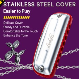 East top,8 Hole Blues Harmonica, C Key Diatonic Blues Harp Mouth Organ Harmonica For Adults, Beginners, Professionals and Students, as a Gift, RED