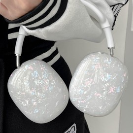 Bling Glitter Pearls Case Compatible with Airpods Max with Cleaner Kit,Cute Luxurious Dazzling Shell Accessories for Airpod Max,Soft TPU Silicone Skin Anti-Scratch Shockproof Protective Cover