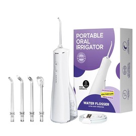 Xanadu Cordless Oral Irrigator Water Flosser w/ 300ML Water Tank 3 Cleaning Modes 4 Replaceable Jet Tips  Mothers Day Gifts Daily Nozzle Cleansing pulling oil - Color: White