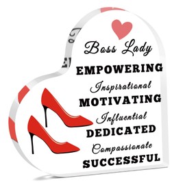 Boss Lady Desk Decor Signs Desk Decor for Office Manager Supervisor Team Leader Appreciation Retirement Acrylic Heart Keepsake Birthday Gift for Boss Female Supervisor office Thank You Gifts