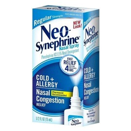 NEO-SYNEPHRINE Neo-Synephrine Nasal Decongestant Spray Regular Strength 0.50 oz(PACK OF 4)
