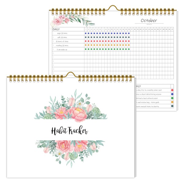 Habit Tracker Calendar,12 Monthly Habit Tracker Journal with Spiral Binding,Undated