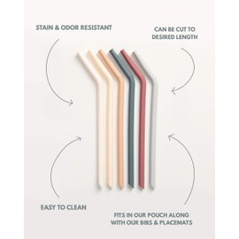 Nightingale Silicone Straw - Flexible & Reusable Drinking Straws with Cleaning Brush for Toddlers & Kids - with Bendable Tips – Soft, Food-Safe Material, No BPA - Dishwasher Safe - Set of 6 - Oak
