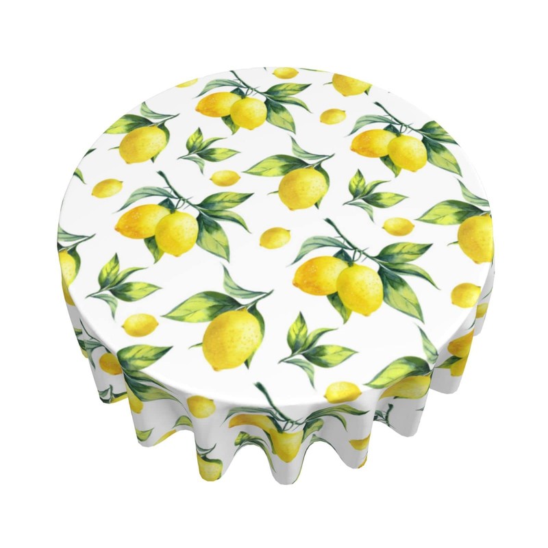 Lemon Tablecloth Round 60 Inches for Spring Summer Yellow Lemon