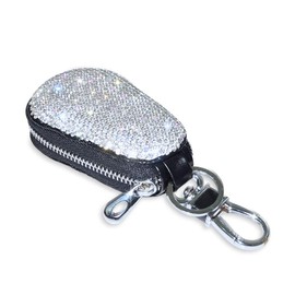 eing Bling Bling Car Key Chain Case Premium Leather Coin Holder Zipper Case Remote Wallet Bag,Silver