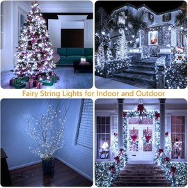 66Ft 200 LED Fairy Lights Plug in, Waterproof String Lights Outdoor 8 Modes Christmas Lights Bedroom Decor with Remote, Twinkle Lights with Timer for Girl's Room Christmas Decorations (Cool White)