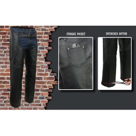 Event Biker EL1117BO Black Real Premium Leather Motorcycle Chaps for Men - Premium Leather Riding Chaps - X-Large