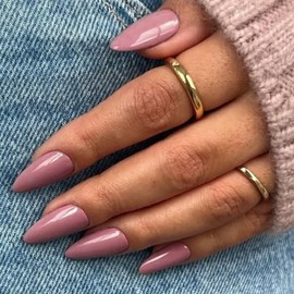 YOSOMMK Light Purple Medium Press on Nails Almond Fake Nails Acrylic False Nail Pure Color Glossy Glue on Nail for Women