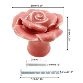 Bonsicoky 2 Pcs Pink Rose Drawer Pulls, Ceramic Flower Knobs Decor Handles for Drawer, Cabinet, Dresser, Cupboard, Door