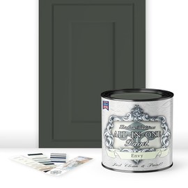 ALL-IN-ONE Paint, Durable cabinet and furniture paint. Built in primer and top coat, no sanding needed. Includes our 30 featured color card - Envy (slate green), Quart