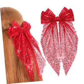 Ipetboom Valentine Day Sparkly Sequin Bow Clip Large Hairpin Hair Bow Accessory for Women Girls