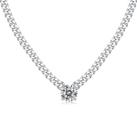 925 Silver Cuban Link Pendant Necklace with Moissanite 18K Gold Plated Luxury Style for Party & Anniversary Gifts GRA CertifiedColor: Silver