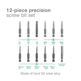 subtel® 12-pc Impact Driver Bits & Precision Screwdriver Set - Magnetic S2 1/4 inch 50mm Square Head, Triangle, Security, Triwing/Tripoint, Robertson Electric Screwdriver Bit Set for Drill