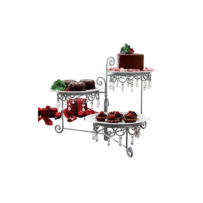 Collections Etc Beaded 3-Tier Silver Tone Swivel Server - Appetizers,